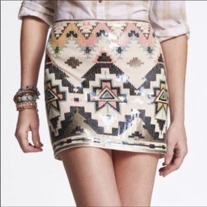 Express Sequin Aztec Printed Mini Skirt Size XS